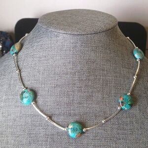 Boho Chic Turquoise Colored Sea Jasper Necklace - New Item (17"-20")